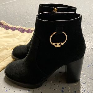 Tory Burch Lug Sole Suede Booties Black